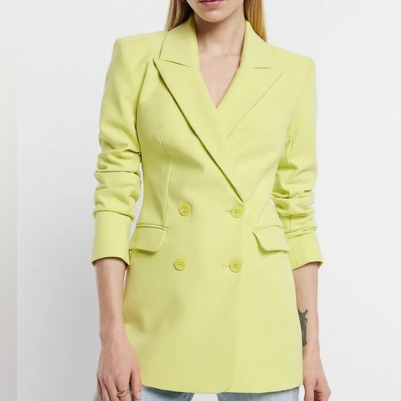 EXPRESS CHARTREUSE DOUBLE BREASTED HOURGLASS BLAZER - Picture 3 of 5